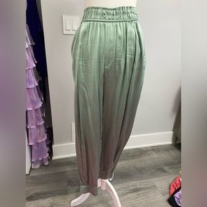 High waisted, sage, green silk, joggers by Zara